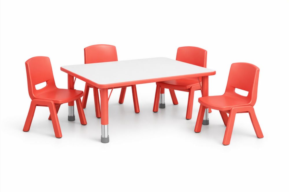 Ensemble de table rectangulaire en polypropylène et chaises rouges pour enfants