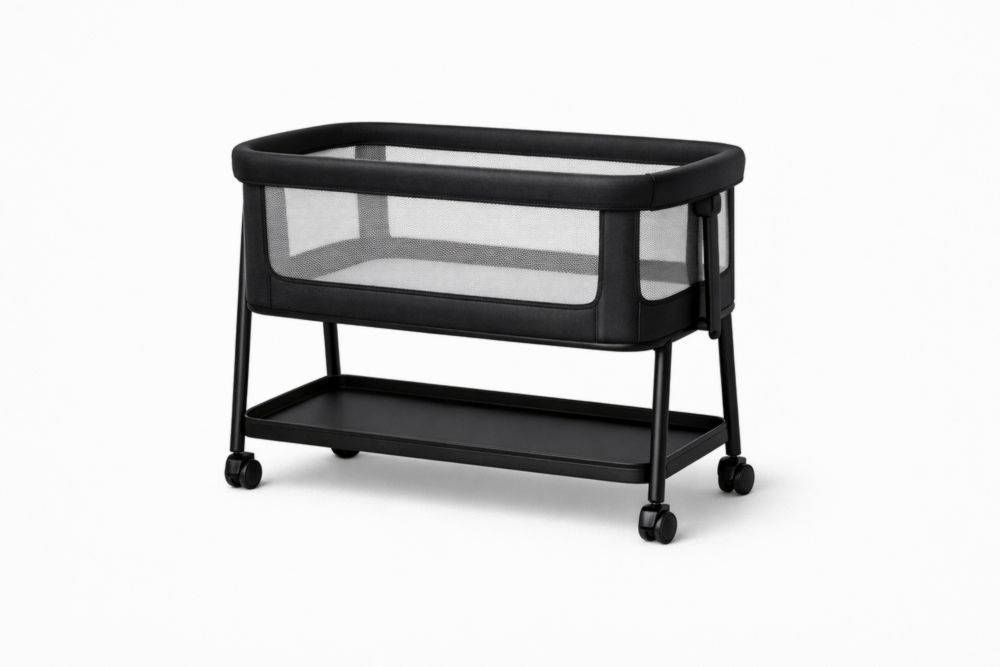 Berceau Bébé en Métal avec Filet et Étagère Noir 80x40x70 cm