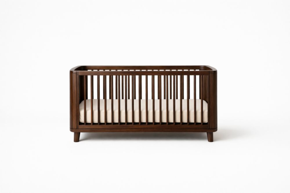 Lit bébé en bois massif avec matelas en mousse 130x70x90 cm Marron/Beige