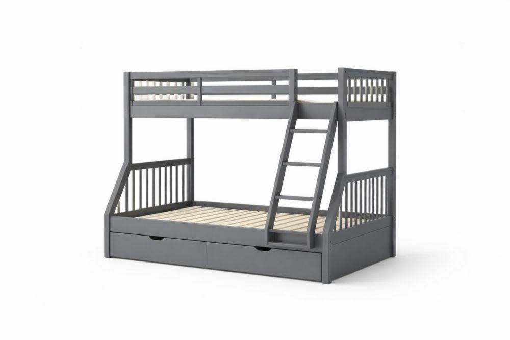 Lit superposé en bois de pin avec tiroirs Gris