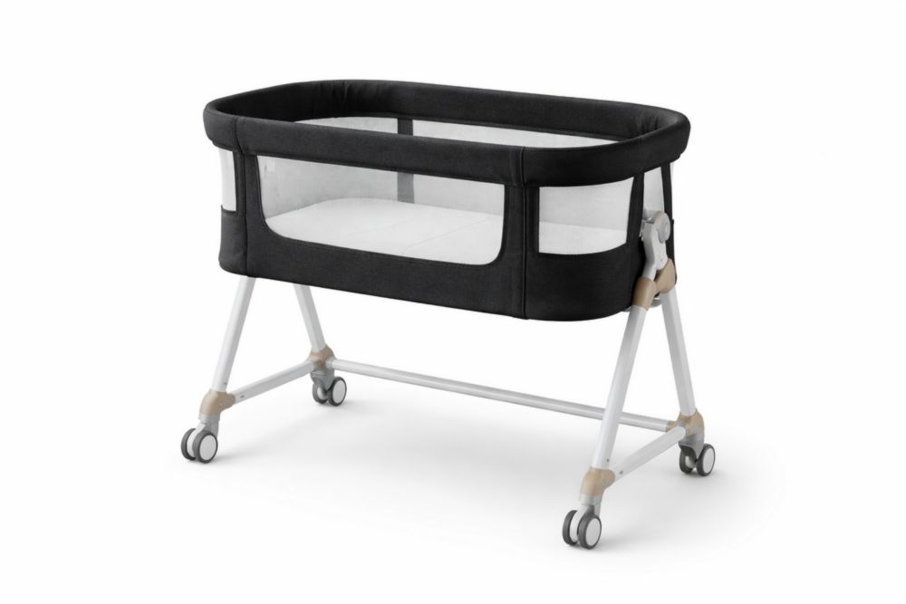 Berceau bébé tissu polyester structure métal roulettes noir