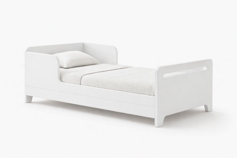 Lit pour enfant en bois blanc avec matelas et oreiller