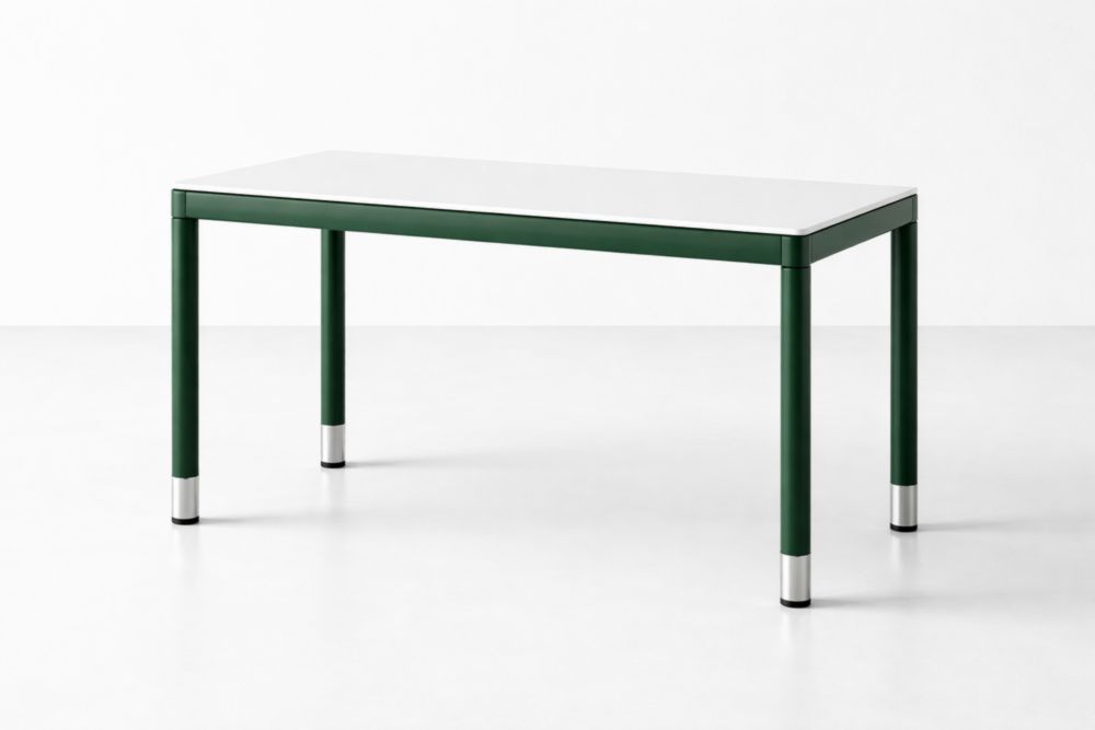 Table Rectangulaire Métal et Stratifié Vert et Blanc 140cm x 70cm x 75cm
