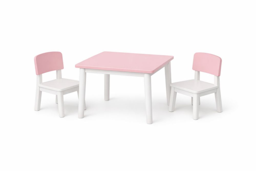 Ensemble Table et Chaises Enfant en MDF Rose et Blanc