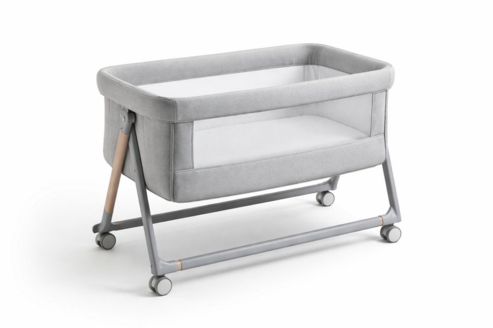 Berceau bébé réglable à roulettes en métal et tissu polyester, 90x55x80 cm, Gris