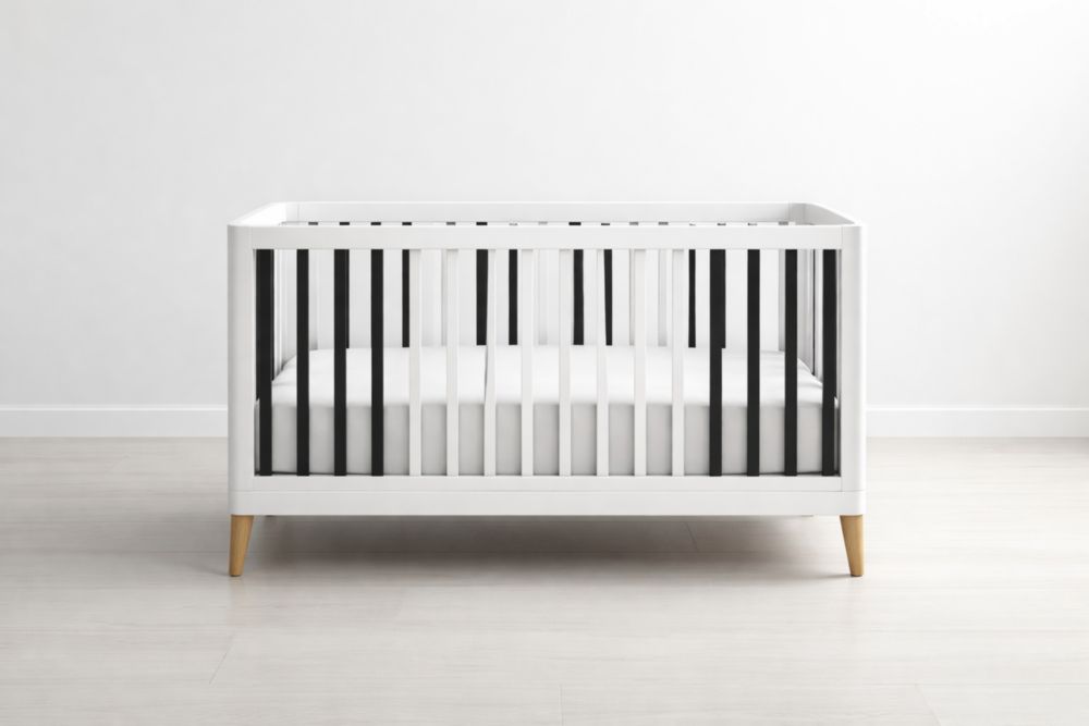 Lit bébé en bois blanc et noir 120x60 cm