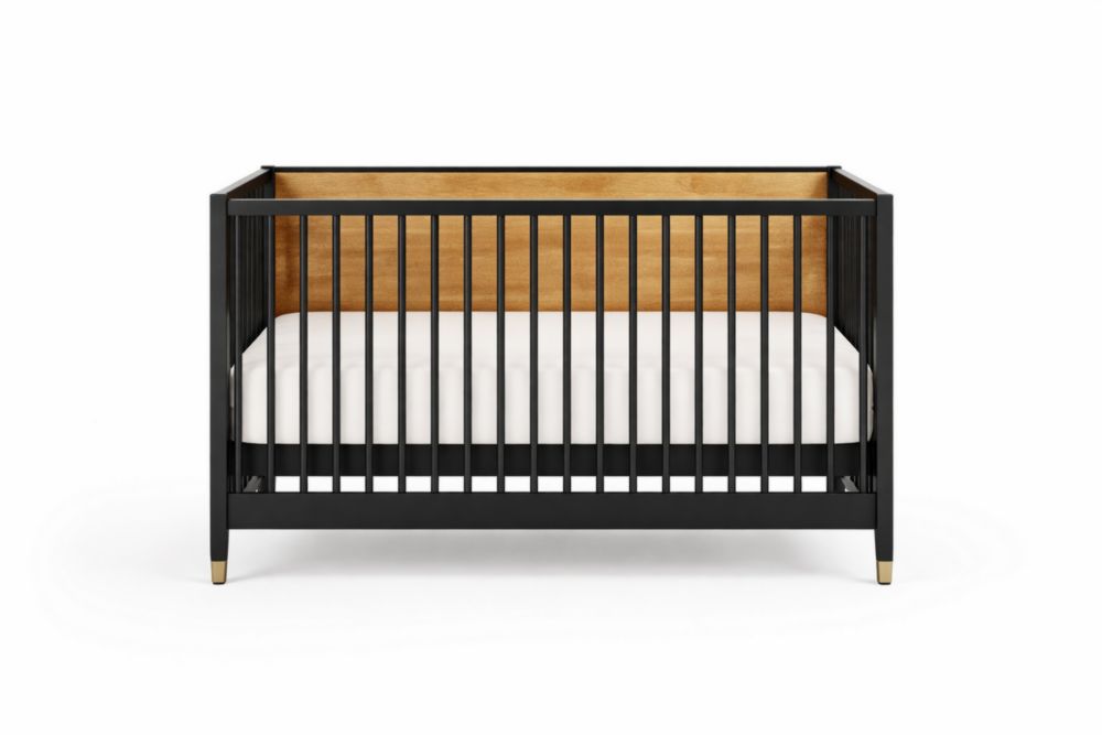 Lit bébé en bois noir et naturel 120x60 cm