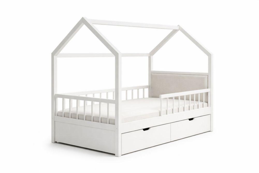 Lit cabane enfant bois avec tiroirs de rangement Blanc 200x90