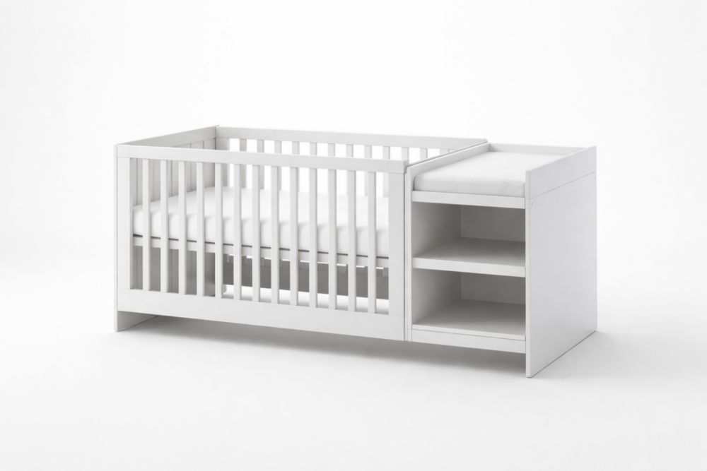 Lit Bébé en Bois avec Table à Langer et Matelas 144x75x90 cm Blanc