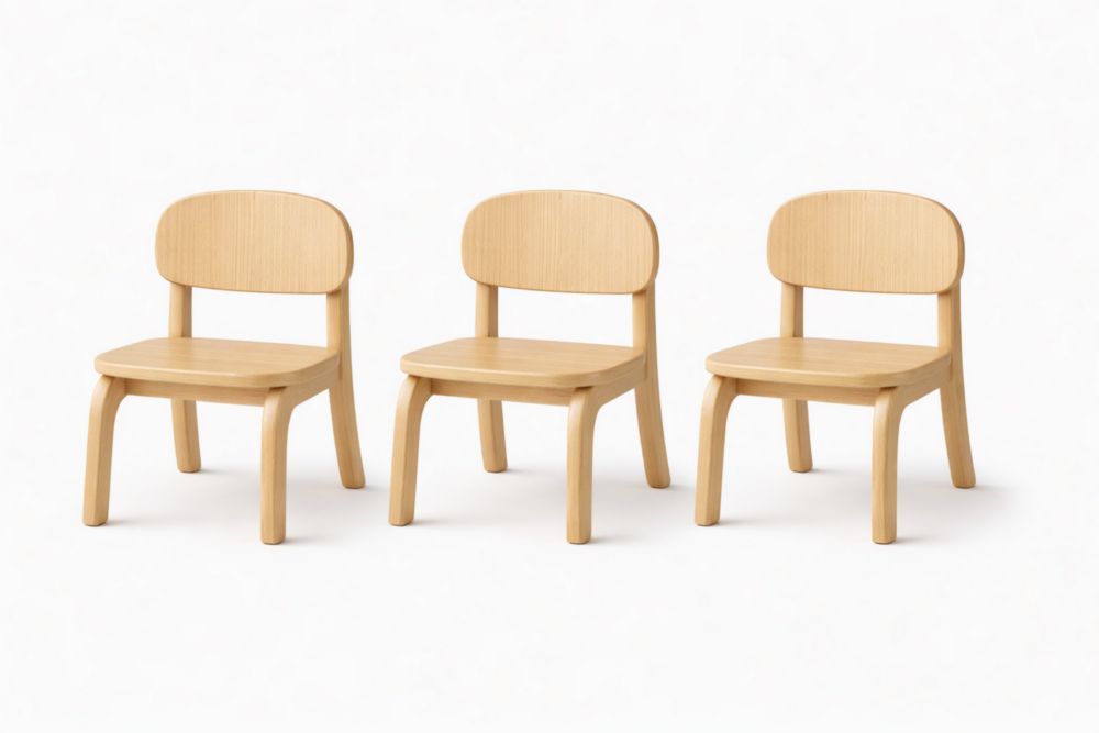 Lot de 3 chaises enfant en bois de hêtre naturel