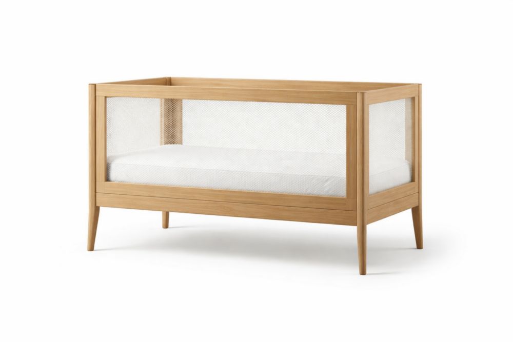 Lit bébé en bois massif et maille 120x60 cm Naturel