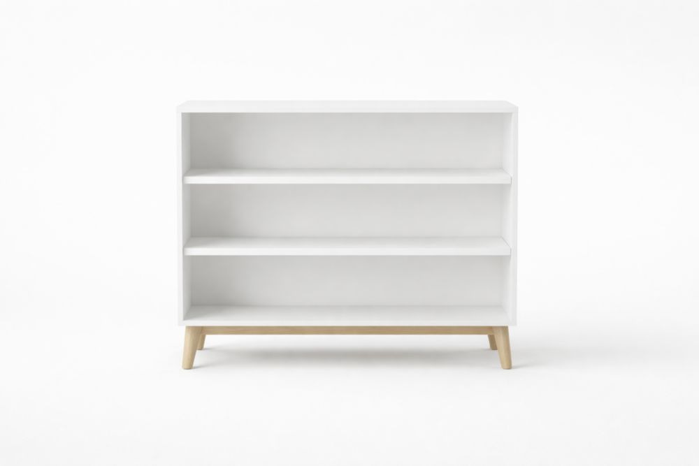 Bibliothèque en MDF avec étagères et pieds en chêne Blanc