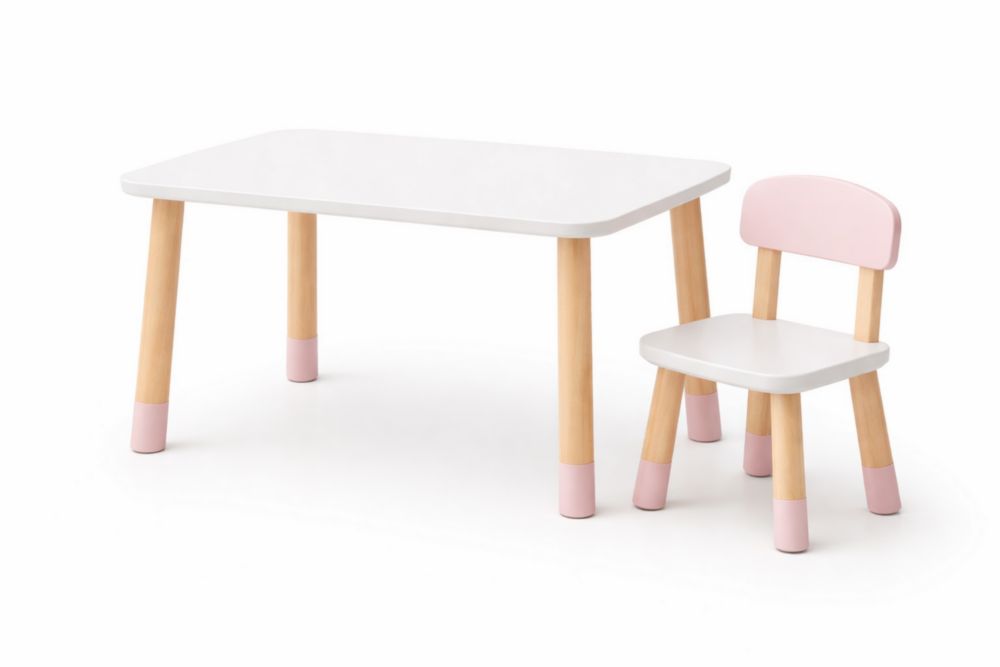 Table et chaise enfant en bois et MDF 60x40x43cm Rose et Blanc