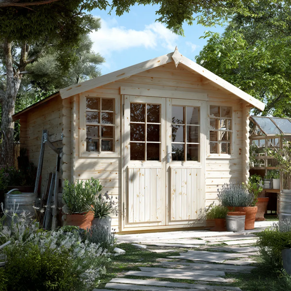 Abri de jardin en bois 300x250x220 cm – Naturel – Design classique