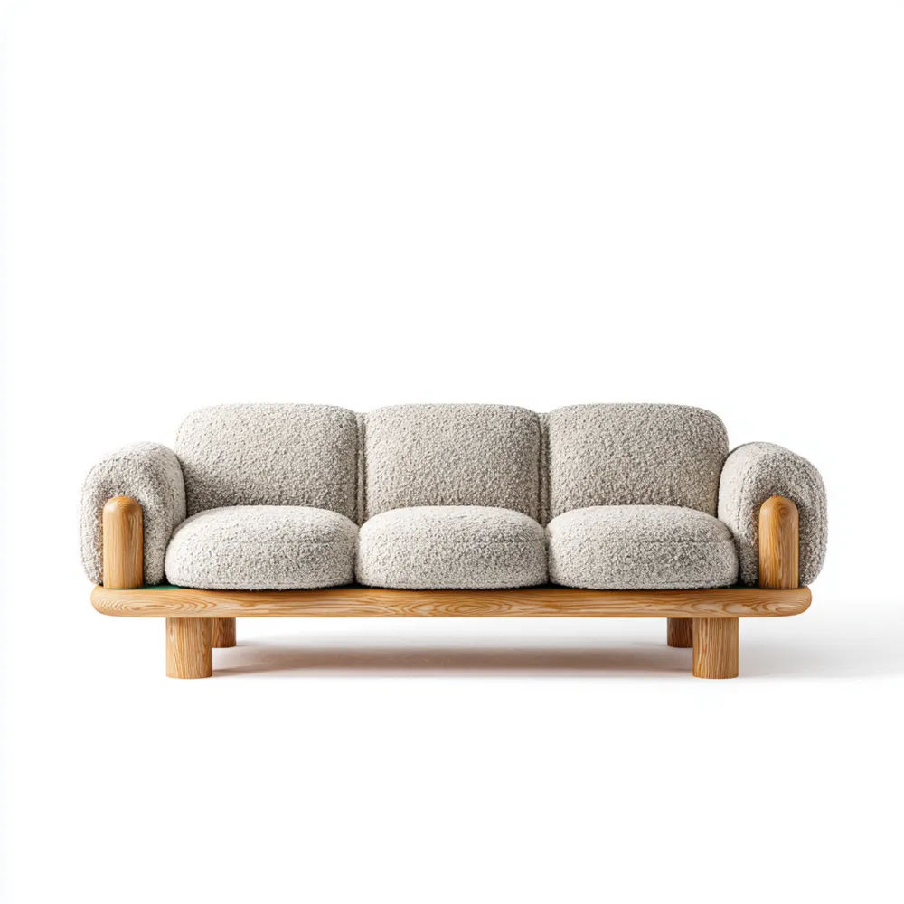 Canapé 3 places Tissu Bouclé 210x90x75 cm - Beige - Design Contemporain