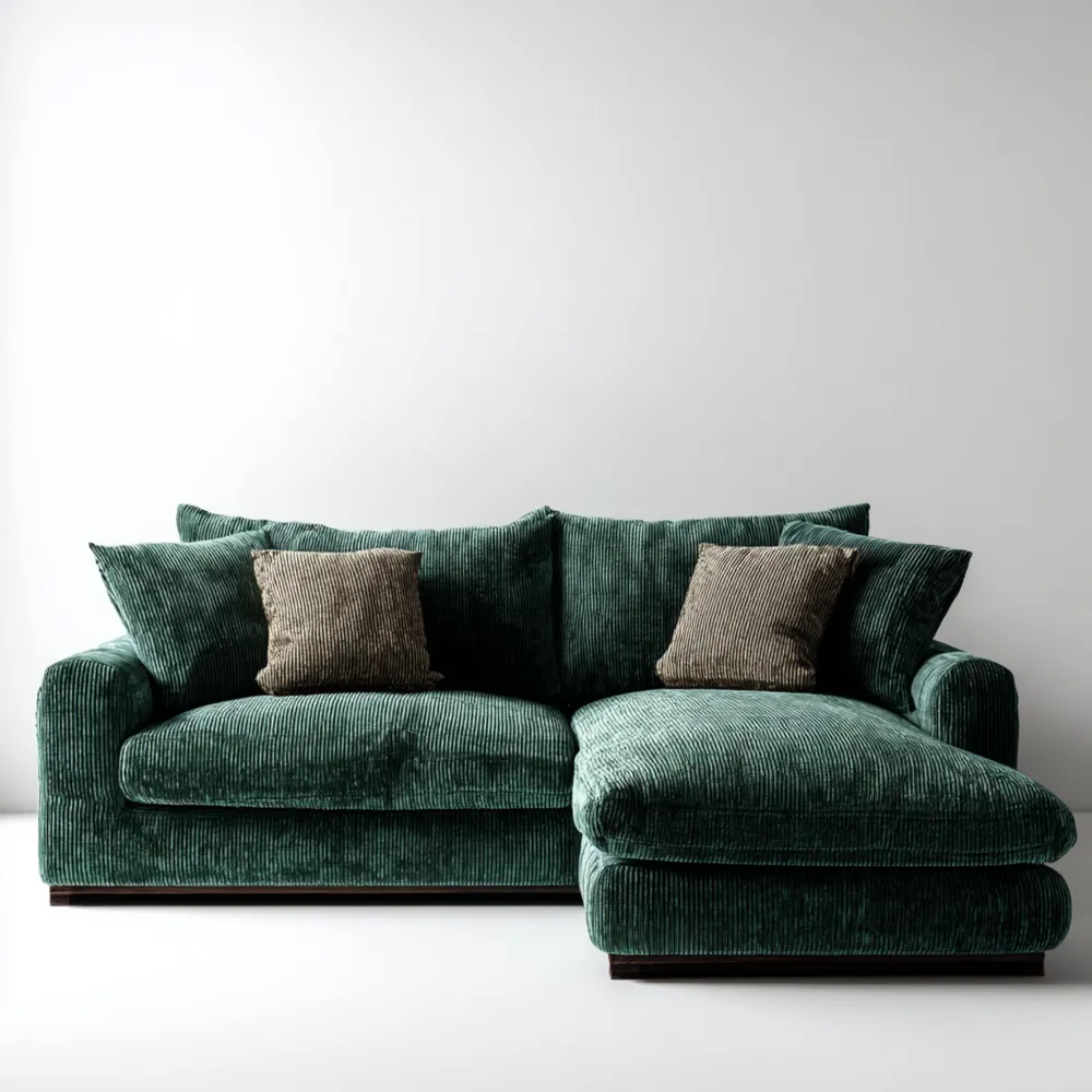 Canapé d'angle en velours côtelé 250x150x85 cm - Vert Émeraude - Design contemporain