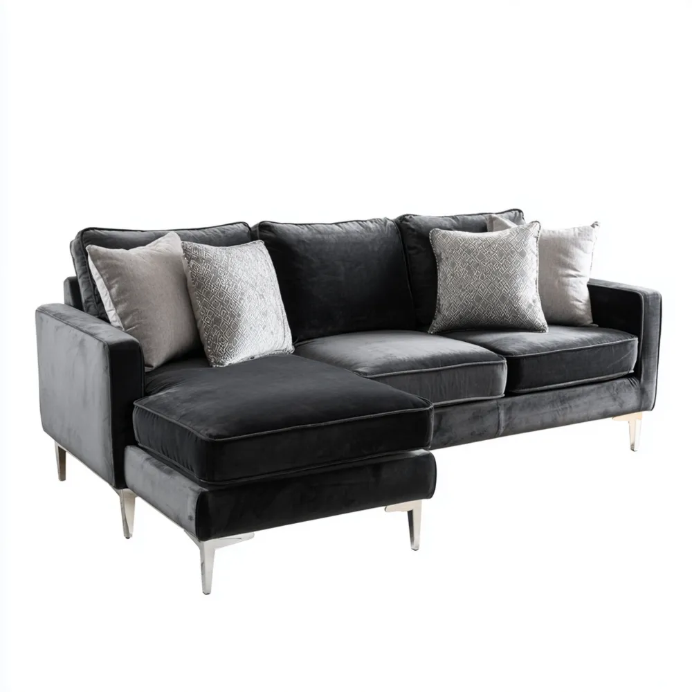 Canapé d'angle Velours 290x160x85 cm – Noir – Design Moderne