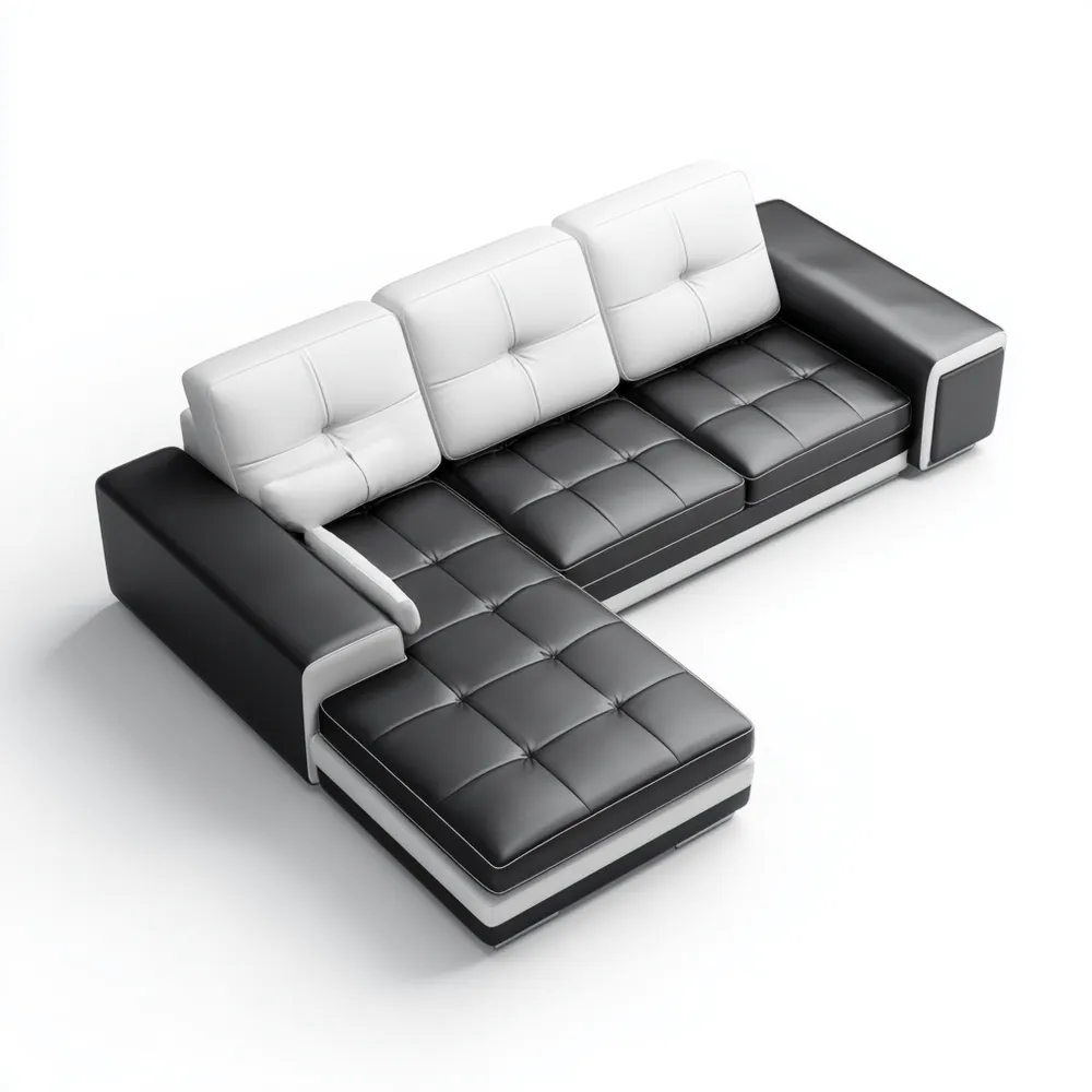 Canapé d'angle Cuir Synthétique 280x160x85 cm - Noir/Blanc - Design Moderne