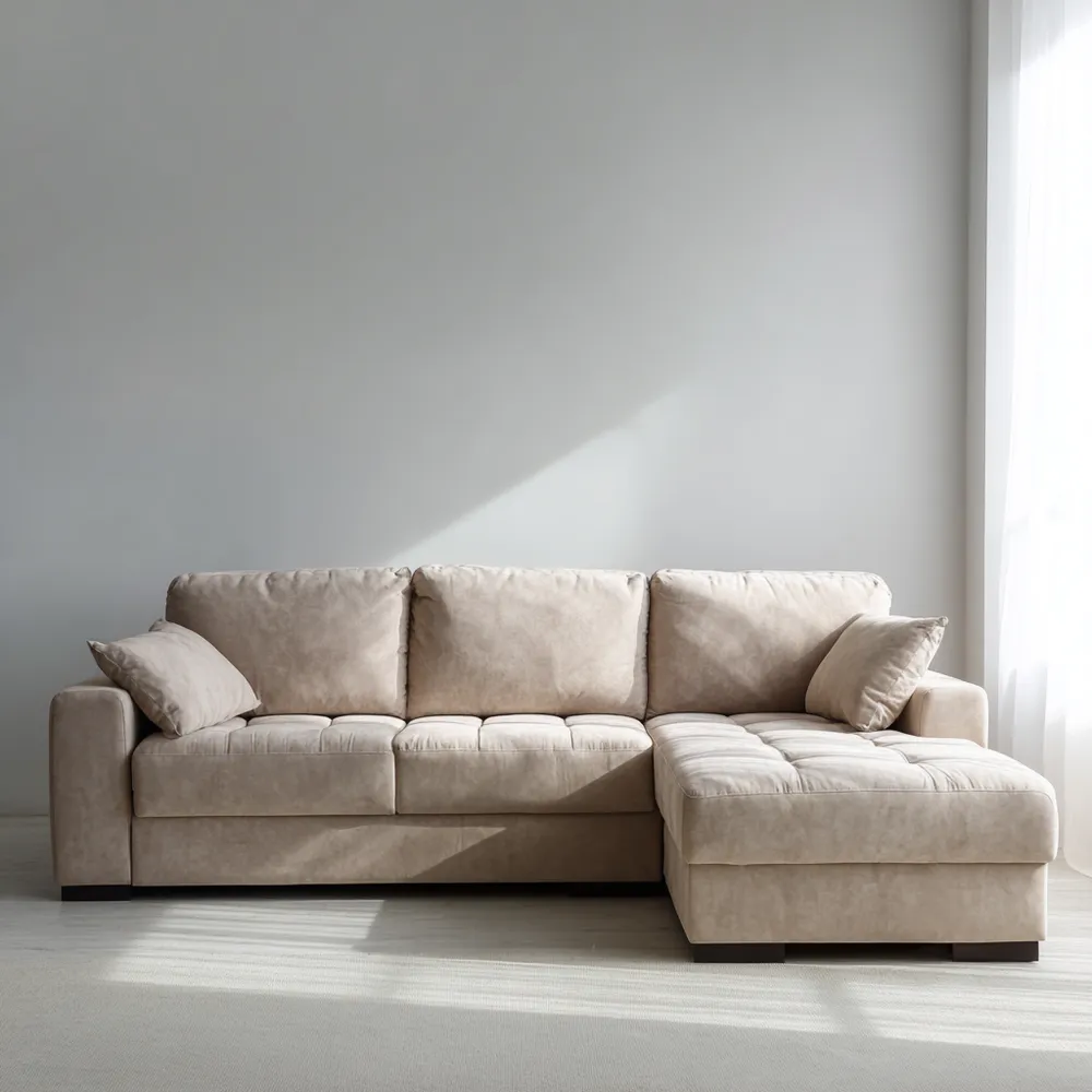 Canapé d'angle convertible en tissu 250x160x85 cm – Beige – Design moderne