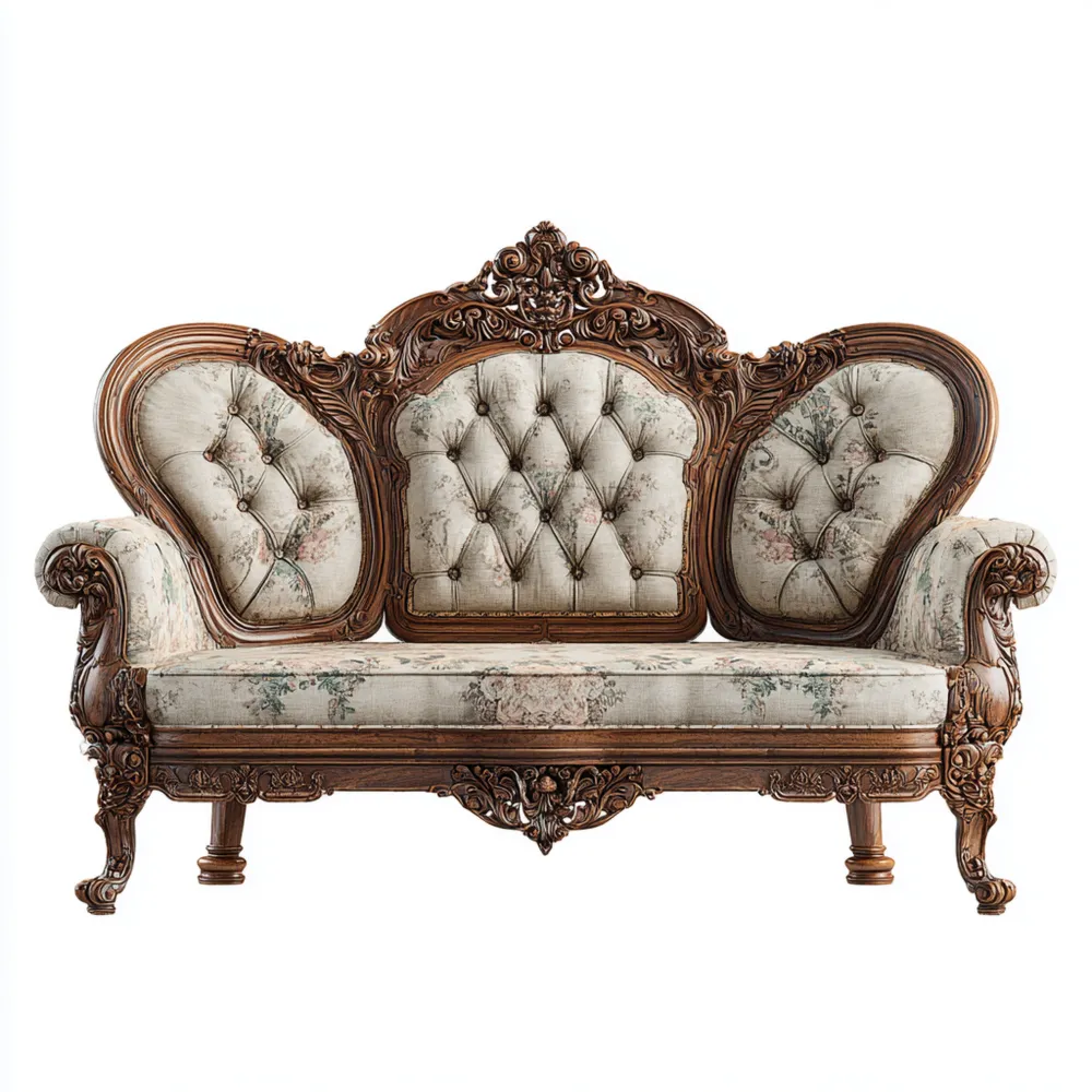 Canapé 3 places 220x95x110 cm Rembourrage floral Bois sculpté - Beige - Style baroque