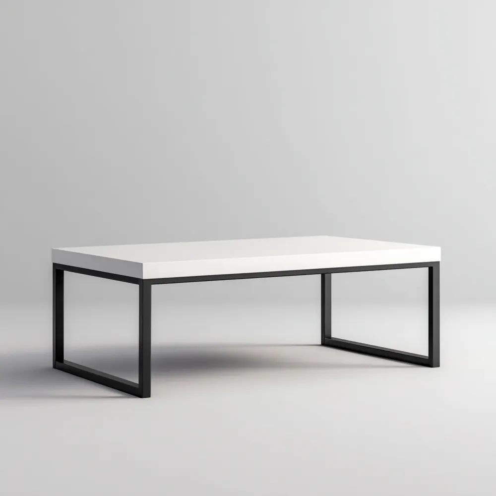 Table basse métal et bois 110x60x40 cm - Blanc et Noir - Design Moderne
