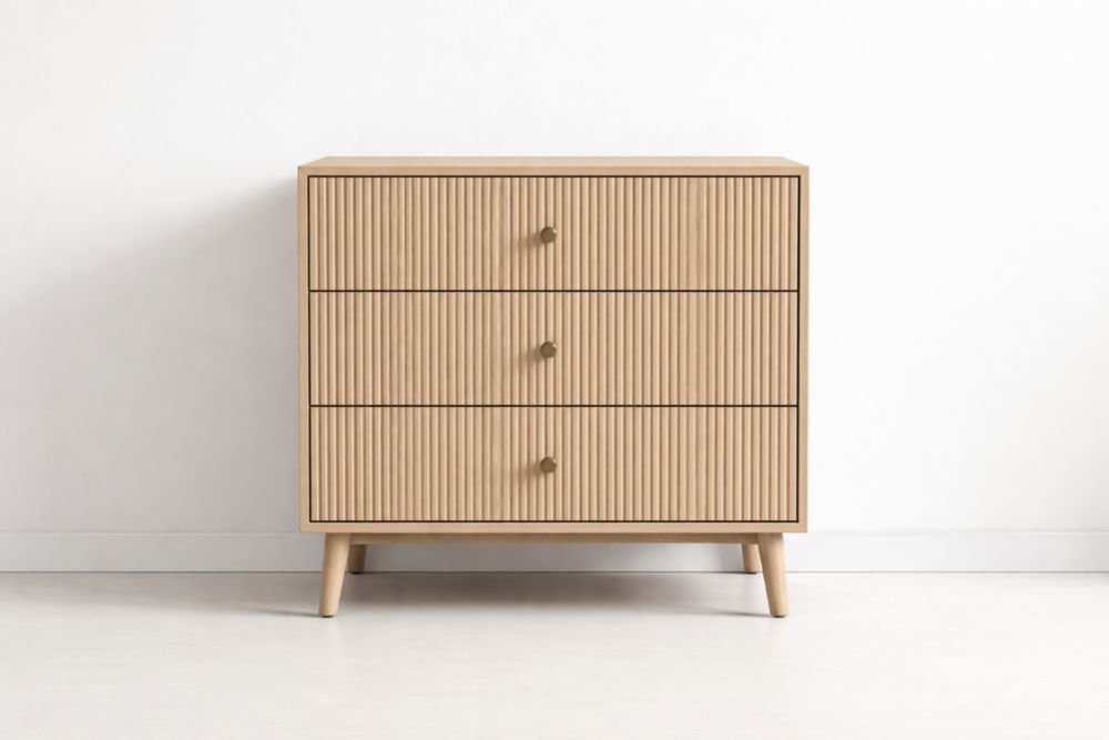 Cassettiera tre cassetti in legno massello rovere naturale