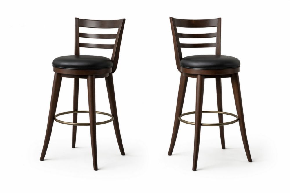 Set di Sgabelli Girevoli in Legno con Seduta in PU Nero