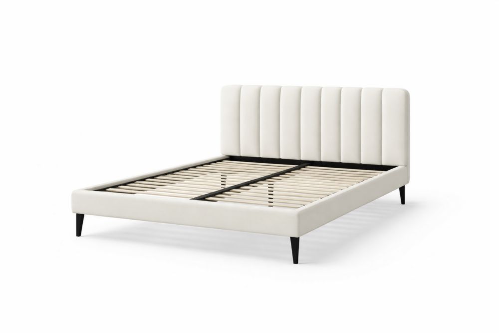 Letto matrimoniale in legno multistrato e pelle sintetica bianca 200x160 cm