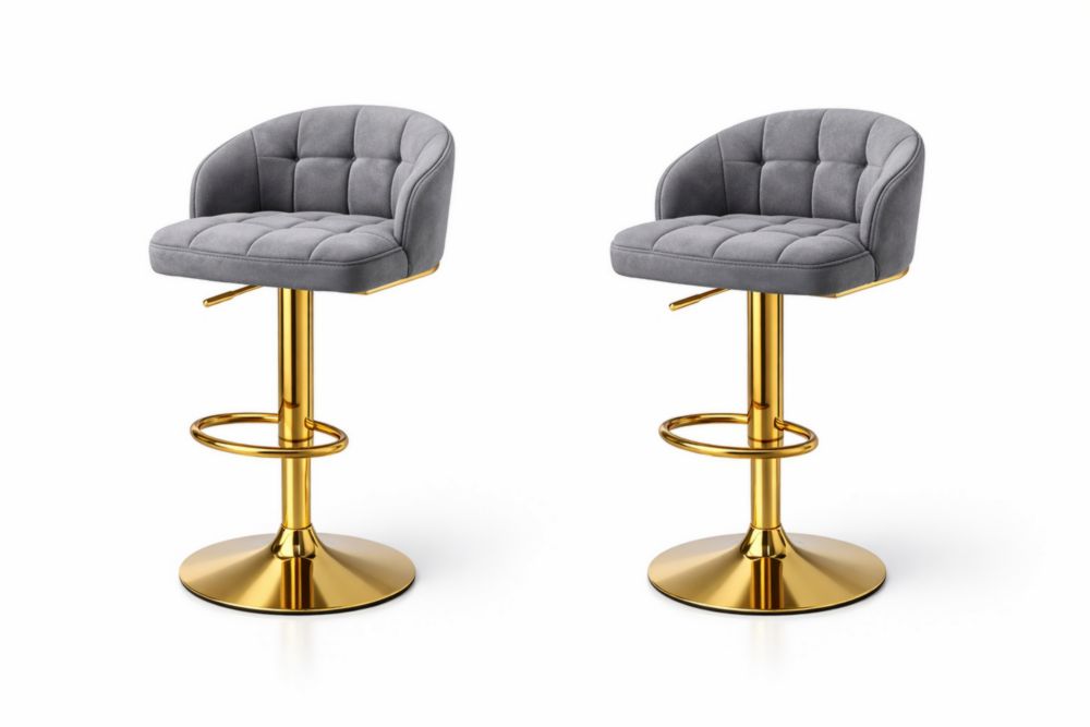 Set di 2 sgabelli da bar in velluto grigio con base in acciaio dorato