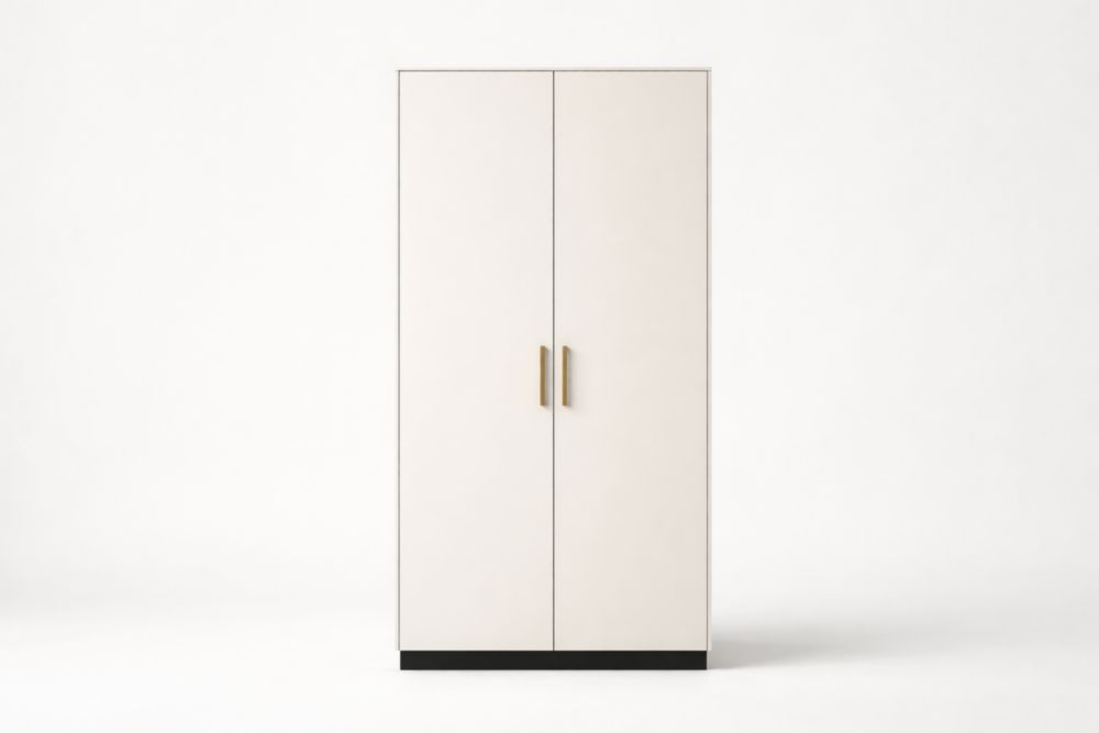 Armadio a due ante in pannelli laminati Bianco e maniglie dorate