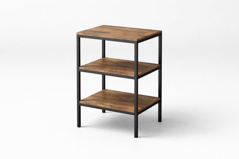 Scaffale a Tre Ripiani in Legno e Acciaio Marrone/Nero