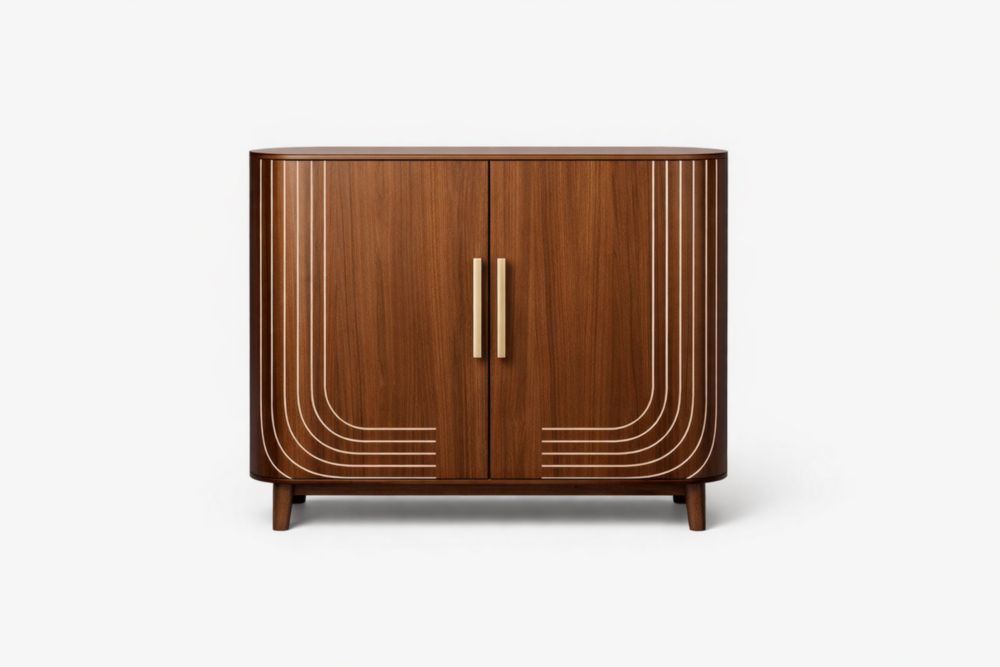 Credenza in Legno Massello con Ante Decorate 100x40x120 cm