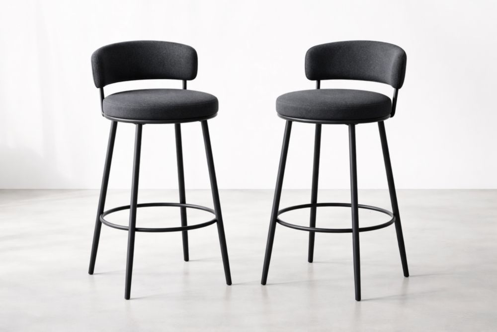 Set di 2 sgabelli da bar in tessuto nero e struttura in acciaio