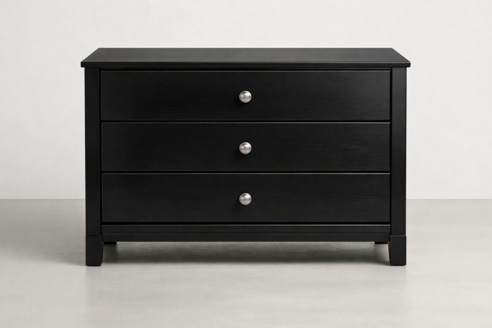 Cassettiera in Legno Nero con 3 Cassetti