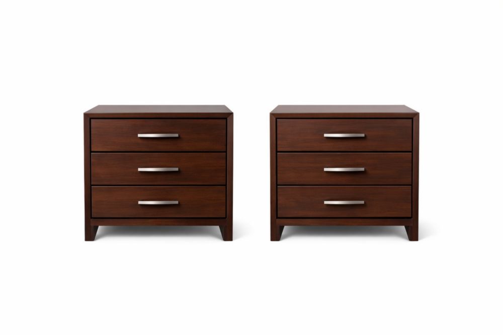 Set di Comodini in Legno Marrone con Tre Cassetti