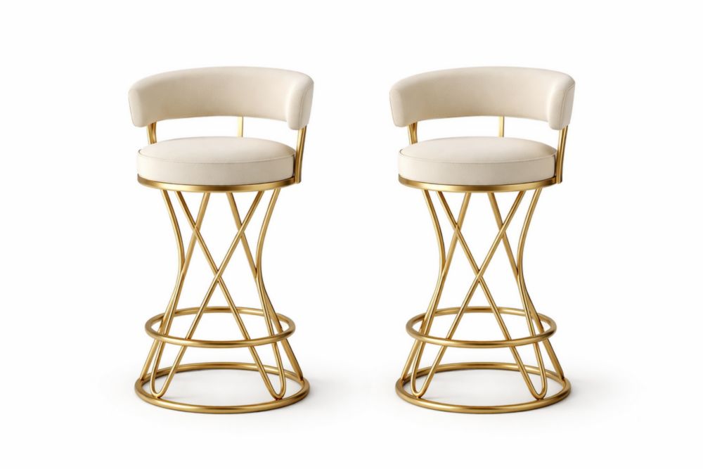 Set di 2 sgabelli da bar in acciaio dorato e tessuto beige 75 cm