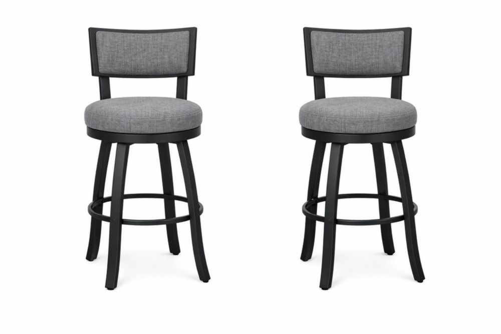Set di 2 sgabelli girevoli in tessuto grigio e acciaio nero