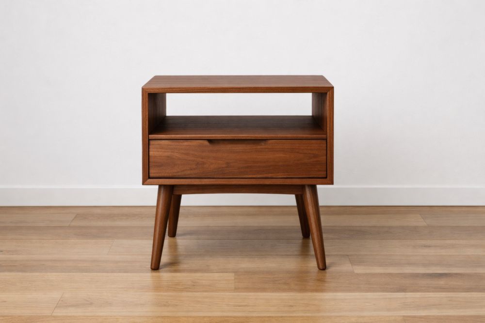 Comodino in legno massello di noce con cassetto singolo