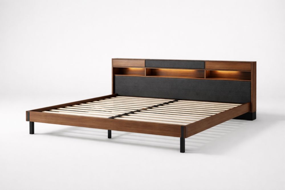 Letto matrimoniale in legno con testiera illuminata 200x180 cm