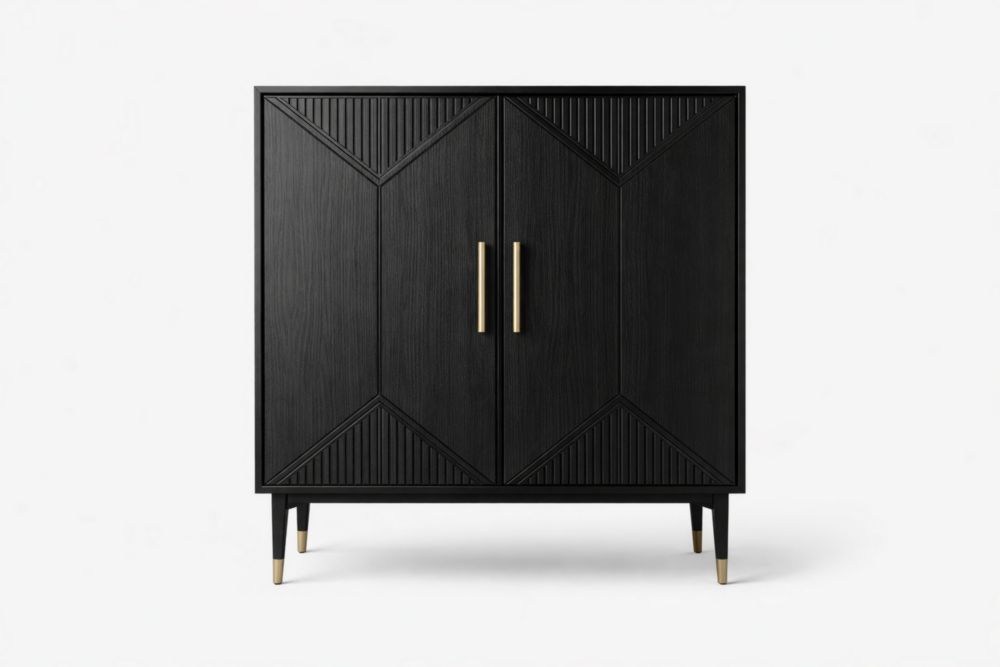 Credenza in Legno e MDF Nero con Maniglie in lega di alluminio