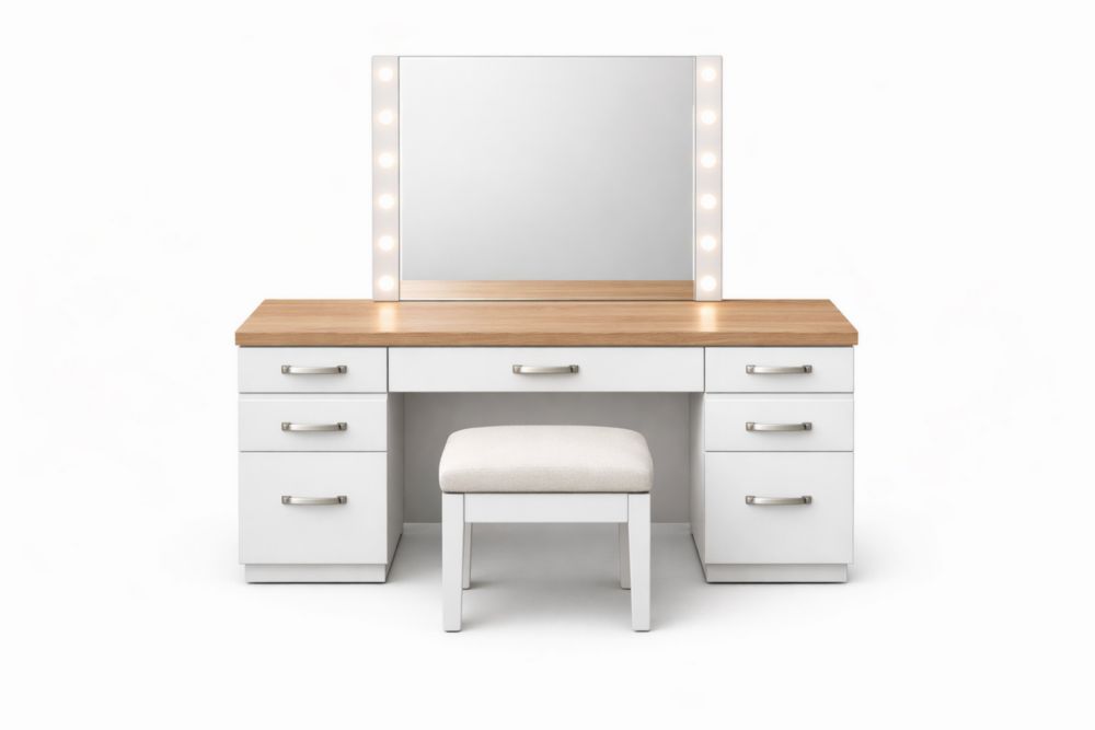 Tavolo da toeletta con specchio illuminato in legno e MDF Bianco 140x50x75 cm