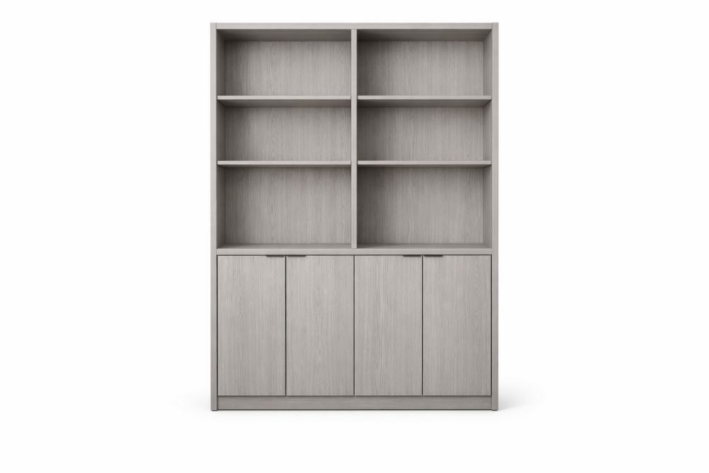 Libreria in Legno Grigio con Ante e Ripiani