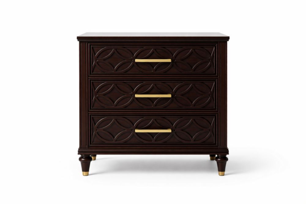 Cassettiera in Legno Massello Marrone con Tre Cassetti