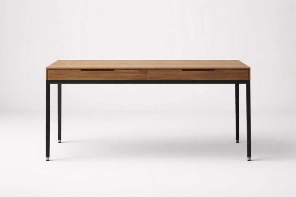 Scrivania in legno di noce e acciaio con cassetti 150x75x75 cm