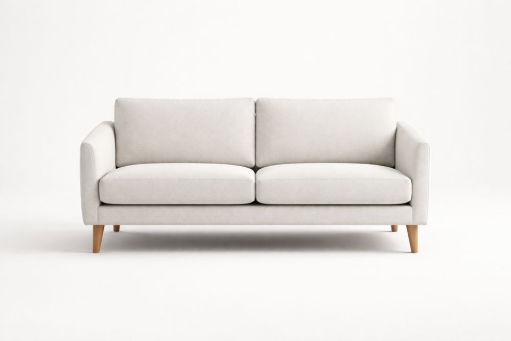 Divano Due Posti in Tessuto Beige e Legno