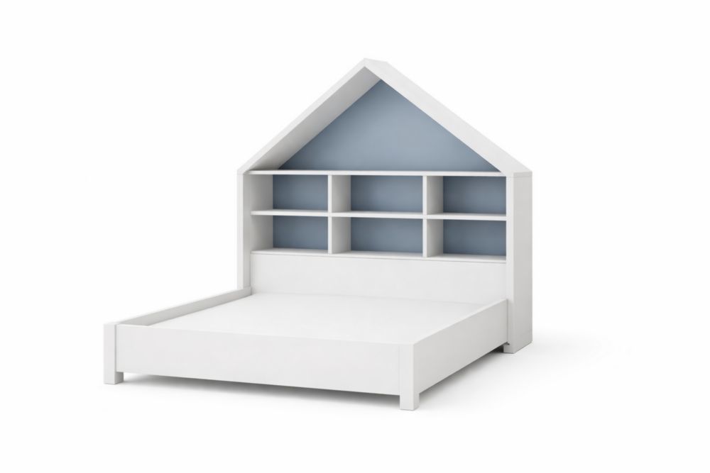 Letto per Bambini con Scaffali MDF Bianco e Azzurro 200x90 cm