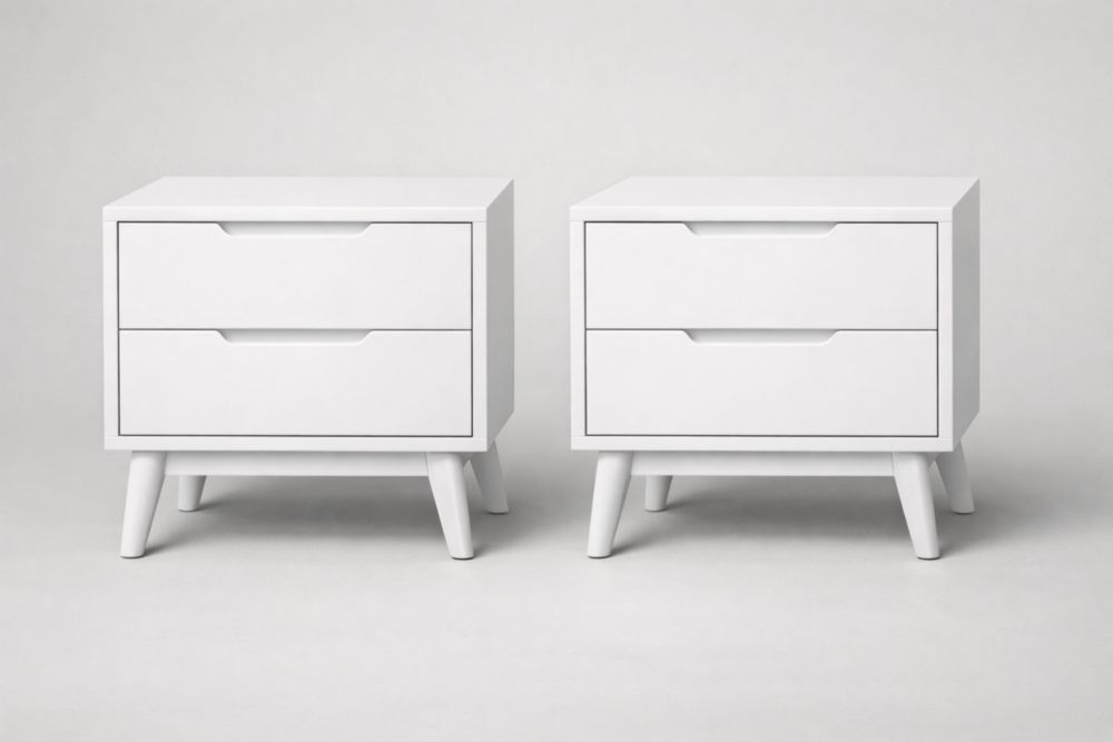 Set di 2 comodini in legno MDF bianco con 2 cassetti