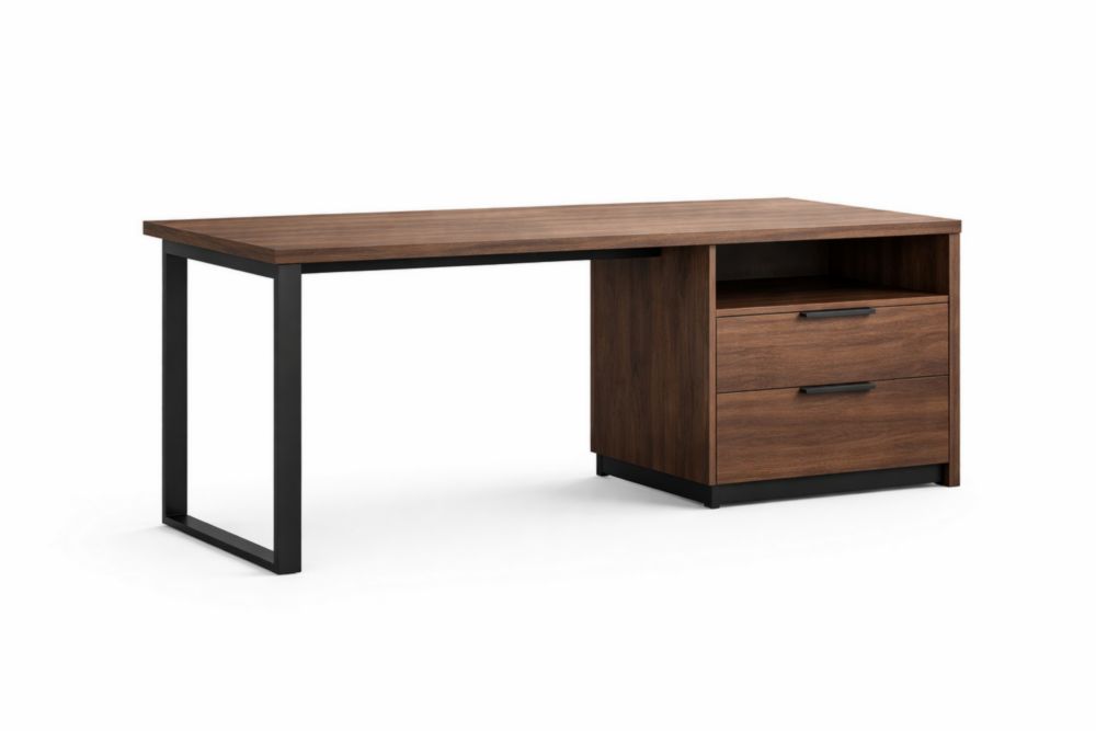 Scrivania angolare in legno e acciaio con cassetti 160x80x75 cm