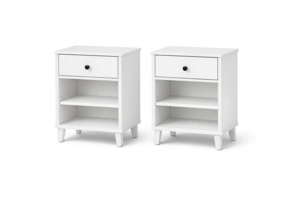 Set di 2 comodini in MDF bianco con cassetto e ripiani