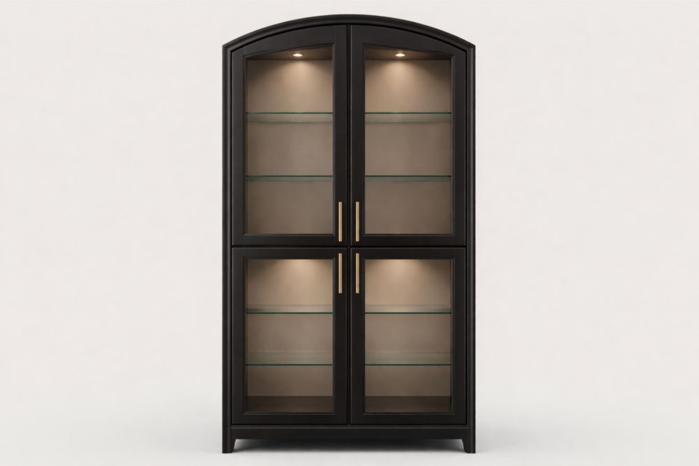 Vetrina in legno con porte in vetro temperato nero